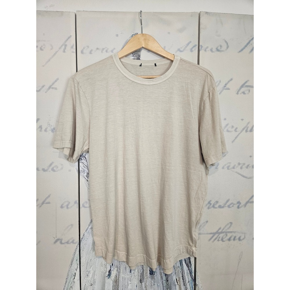 Buck Mason Slub Curved Hem Tee Large Beige Tan Short Sleeve Cotton Made in USA